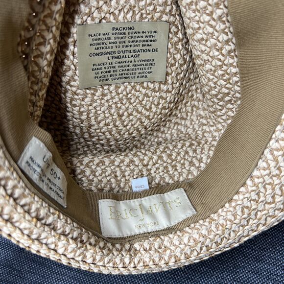 Eric Javits Squishee Woven Fedora Hat Beige UPF 50+ Packable Luxury Beach - Picture 7 of 7
